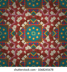 Seamless pattern in beige, brown and pink colors. Vintage mosaics. Ethnic motif. Vector illustration.