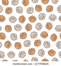 Seamless pattern with beige and brown seashells.