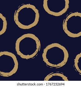 Seamless pattern with beige circles on dark blue background. Vector design for textile, backgrounds, clothes, wrapping paper, web sites and wallpaper. Fashion illustration seamless pattern.