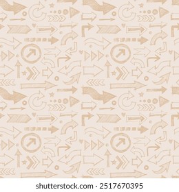 Seamless pattern with beige doodle sketch arrows on beige background. Can be used for wallpaper, pattern fills, textile, web page background, surface textures.