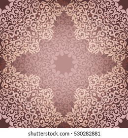 Seamless pattern with beige floral mandala. Vintage decorative elements. Vector ornament ,intricate tracery, lacy background.
