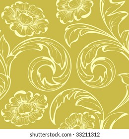 Seamless pattern from beige flowers and leaves(can be repeated and scaled in any size)