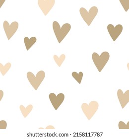 Seamless pattern of beige hearts. Concept for baby shower, birthday, love, valentines day, texture, background, wallpaper, wrapping paper, print for clothes, cards, banner. Vector illustration