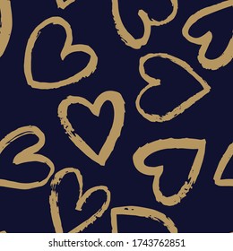 Patrón sin foco con los corazones beige sobre fondo azul oscuro. Diseño de vectores para textiles, fondos, ropa, papel de embalaje, sitios web y papel tapiz. Ilustración de moda sin fisuras.