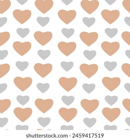 Seamless pattern with beige hearts on white background