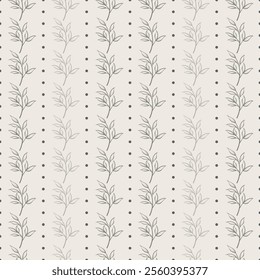 Seamless pattern, beige leaves background with a botanical pattern in pastel shades for fabric, wrapping paper, wallpaper