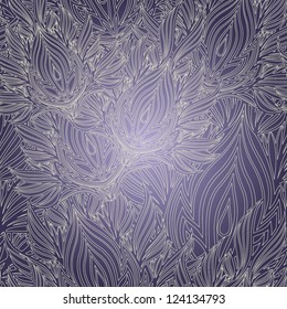 Seamless pattern of beige leaves on a violet background.