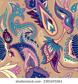 Seamless pattern. Beige Paisley pattern background.. Vector image.