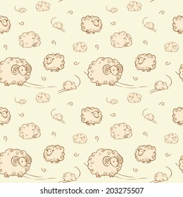 seamless pattern in beige with a picture of sheep