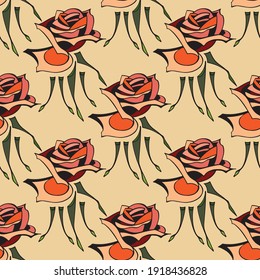 seamless pattern beige rose flower art nouveau color vector 