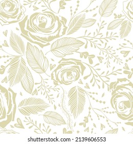 Seamless pattern of beige roses. Vector illustration of flowers. Vintage. Can be used for gift wrapping paper, the background of Valentine's day, birthday , mother's day and so on.