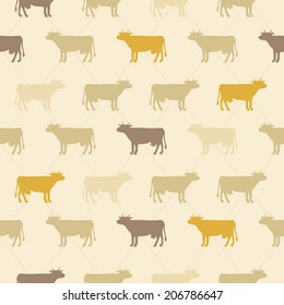 Seamless  pattern of beige silhouettes cow