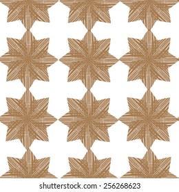 Seamless pattern with beige stars made of hand drawn triangles on white background. Clipping mask is used, vector illustration.