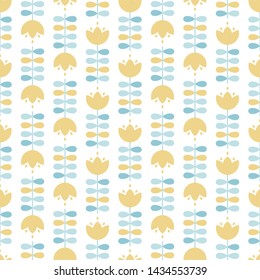 Seamless pattern with beige tulips and blue leaves