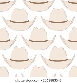 A seamless pattern with beige western cowboy hats. Wild west print.