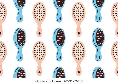 Seamless pattern with beige wooden and light blue brushes for beauty and wellness themes