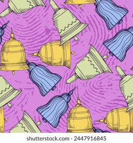 Seamless pattern with bell. Design for fashion textiles, graphics, backgrounds and crafts linen texture