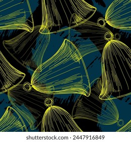 Seamless pattern with bell. Design for fashion textiles, graphics, backgrounds and crafts linen texture