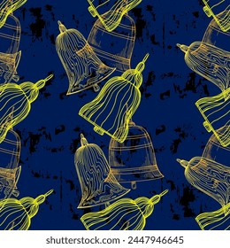 Seamless pattern with bell. Design for fashion textiles, graphics, backgrounds and crafts linen texture