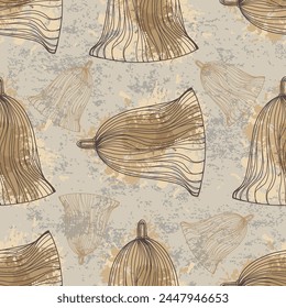 Seamless pattern with bell. Design for fashion textiles, graphics, backgrounds and crafts linen texture