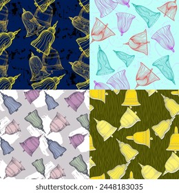 Seamless pattern with bell. Design for fashion textiles, graphics, backgrounds and crafts linen texture