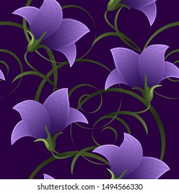 seamless pattern with bell flowers on a blue background