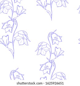   Seamless pattern with bell of grass. White background with contour flowers. Fashionable design for fabric, wallpaper, print.