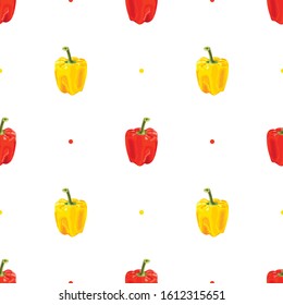 Seamless pattern with bell pepper on a white background. Set of red and yellow peppers. Wallpaper, print, 
textile design, wrapping paper. Vector illustration.