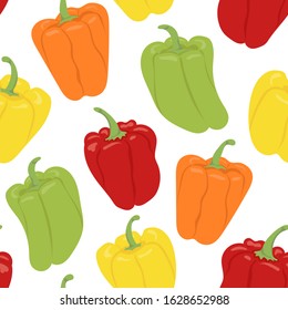 Seamless pattern. Bell pepper. Vegetables. Natural food and healthy nutrition. Flat vector illustration on a white background.