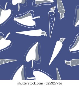 Seamless    pattern  of Bell peppers, carrots,  spots, hole. Hand drawn.