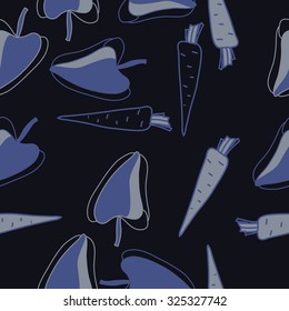 Seamless    pattern  of Bell peppers, carrots,  spots, hole. Hand drawn.