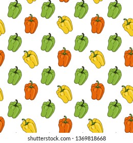 Seamless pattern with bell peppers on a white background. Vector