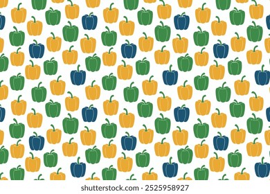 Seamless pattern with bell peppers on a white background. Capsicum vegetables background vector art.