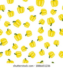 Seamless pattern with bell peppers, paprika on white background for kitchen, textiles, wallpaper, clothes and other