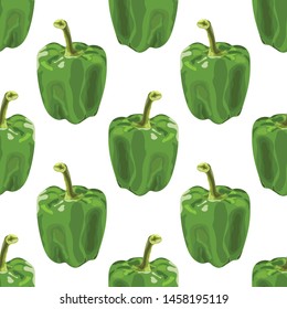 Seamless pattern with bell peppers. Ripe and bright pepper on a white background. Wallpaper, print, banner, wrapping paper, promotional material. Vector illustration.