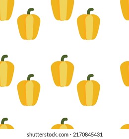 Patrón sin foco con pimientos. Pimienta madura y brillante sobre fondo blanco. Papel tapiz, imprenta, banner, papel envolvente, material promocional. Ilustración del vector