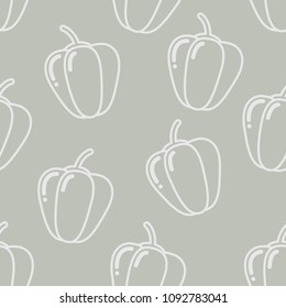 Seamless pattern with bell peppers silhouette on gray background. Vector illustration
