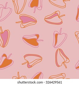 Seamless pattern of bell peppers, spots. Hand drawn.