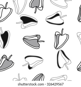 Seamless pattern of bell peppers, spots. Hand drawn.