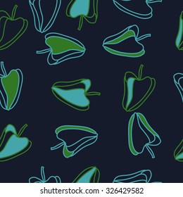 Seamless pattern of bell peppers, spots. Hand drawn.