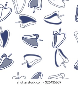 Seamless pattern of bell peppers, spots. Hand drawn.