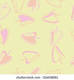 Seamless pattern of bell peppers, spots. Hand drawn.