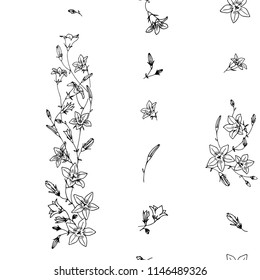 seamless pattern with bellflowers , hand-drawn vector illustration