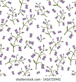 Seamless pattern with bellflowers. Vector herbal background