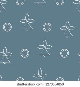 Seamless pattern with bells and circles. Abstract Christmas and New Year 2019 background. Design for packaging paper, fabric and other print.