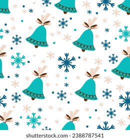 seamless pattern with bells, snowflakes vector