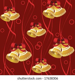Seamless pattern from  bells and  tapes on the red background.(can be repeated and scaled in any size)