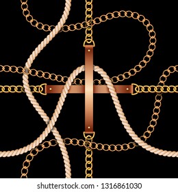 Seamless pattern with belts, chains and rope on black background - Powered by Shutterstock - Get 15% off with code: PIKWIZARD15