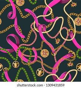Seamless pattern with belts and chains. Vector