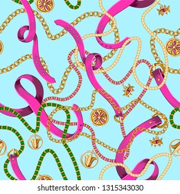 Seamless pattern with belts and chains. Vector